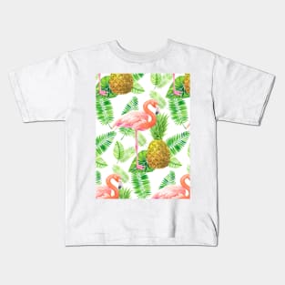 Tropical garden watercolor pattern Kids T-Shirt